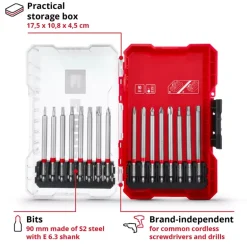 M-CASE 16-pc. Bit Set, Extra Long, 90 mm