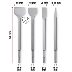 4-pc. SDS Plus Chisel Set, 250 mm