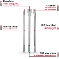 3-pc. SDS-Max Chisel Set, 400 mm