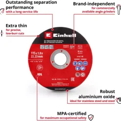 Thin Cutting Discs, Ø 115 x 1 mm, 5 pcs.