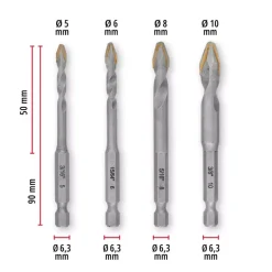 XS-CASE 4-pc. TCT Tile Drill Bit Set, Ø 5–10 mm
