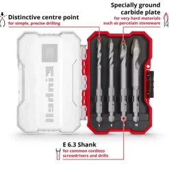 XS-CASE 4-pc. TCT Tile Drill Bit Set, Ø 5–10 mm